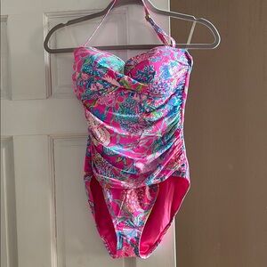 Lilly Pulitzer Pink and Blue One Piece Swimsuit with Sweetheart Neckline size 6